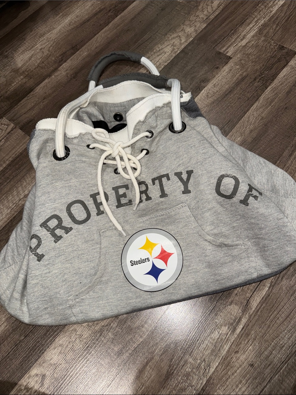 Pittsburgh Steelers Gray Hoodie Tote - 'Property Of' Logo.